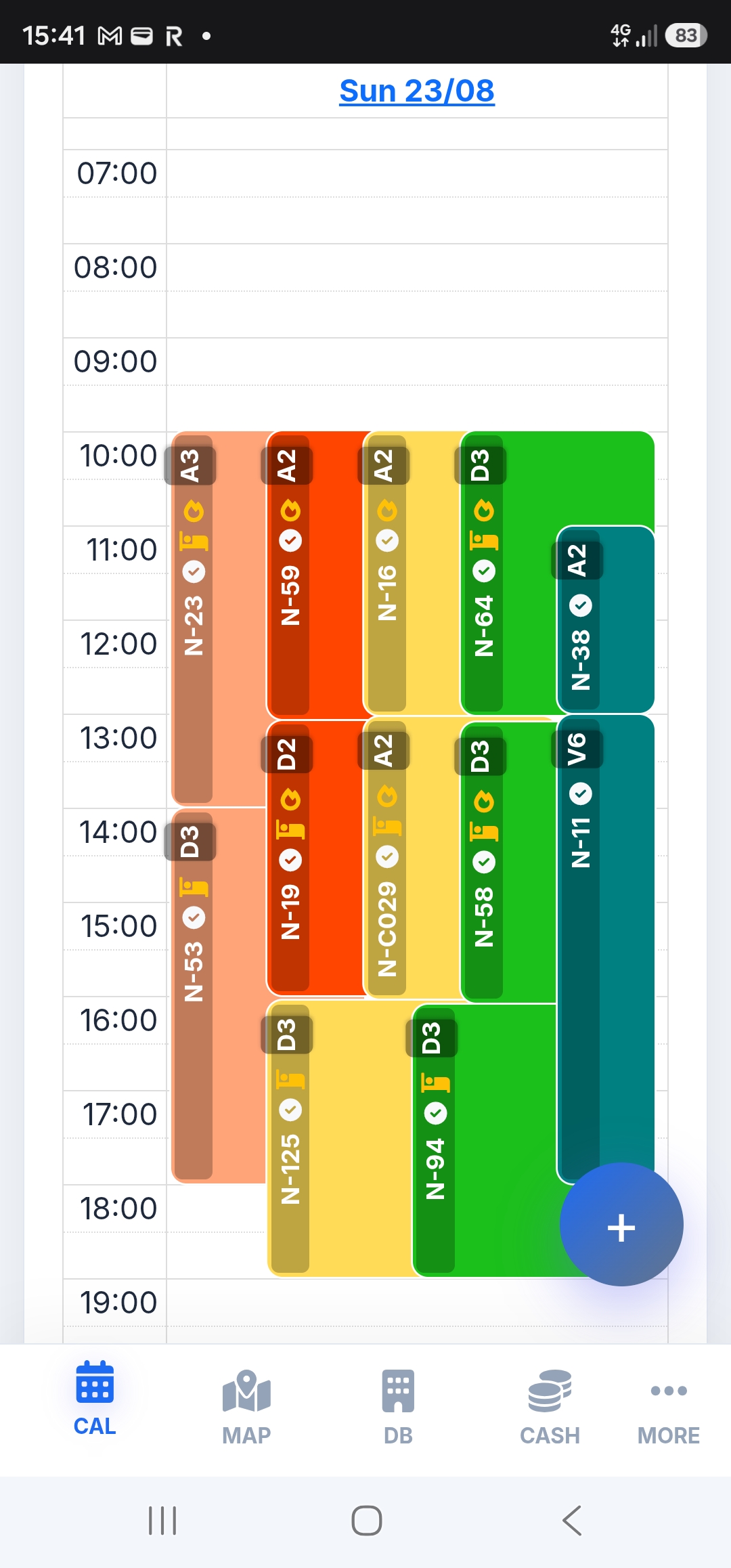 Vista del calendario del mánager en el móvil