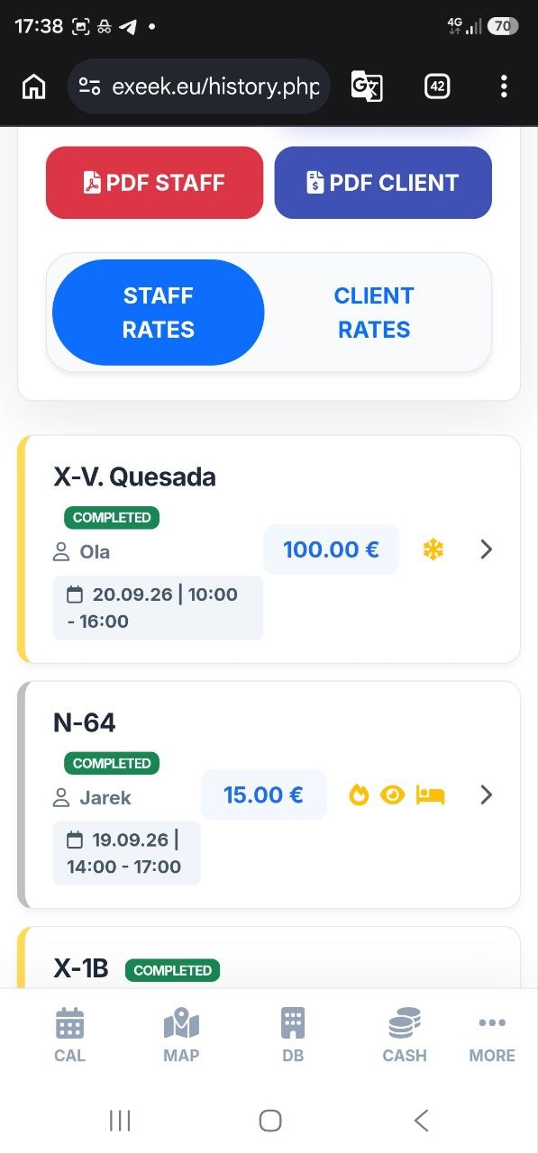 Informes e historial en el móvil